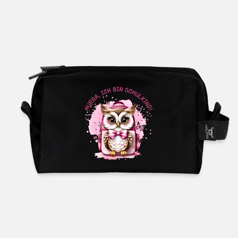 Eule Schulranzen rosa - Hurra ich bin Schulkind - Recycelte Kulturtasche - Schwarz