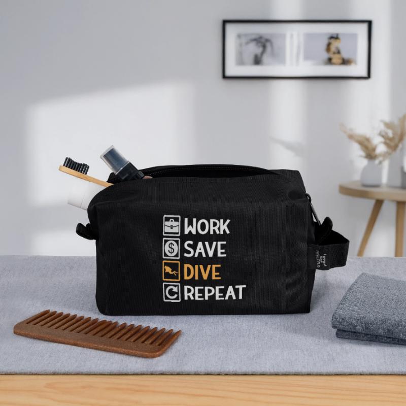 Work, Save, Dive, Repeat – Dive Life Recycled Toiletry Zip Bag