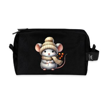 entzückende Maus mit einer warmen Strickmütze - Recycelte Kulturtasche - Schwarz - Vorne