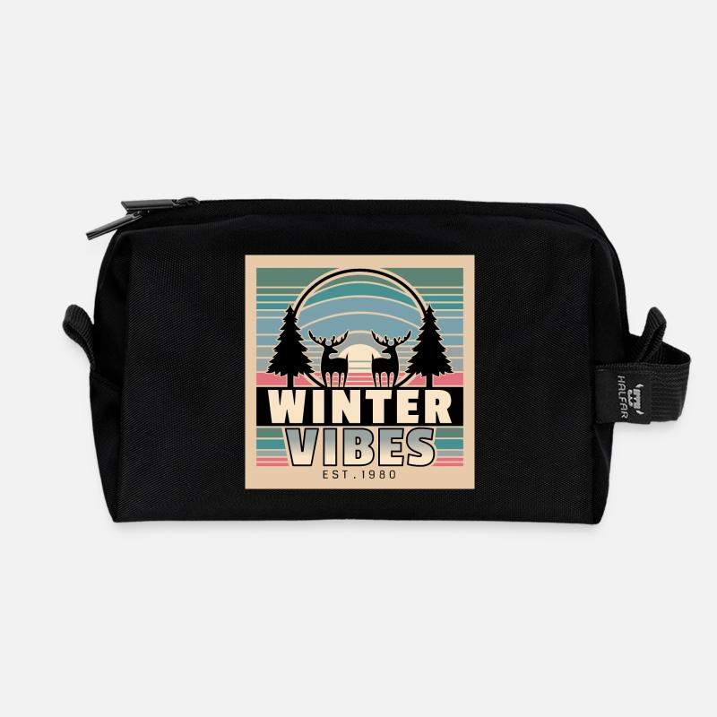 Winter Vibes: Retro Sunset & Nature - Recycelte Kulturtasche - Schwarz