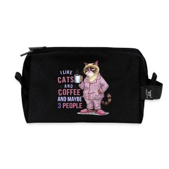 Chat amateur de café avec humour pyjama - Trousse de toilette en tissu recyclé - noir - Devant