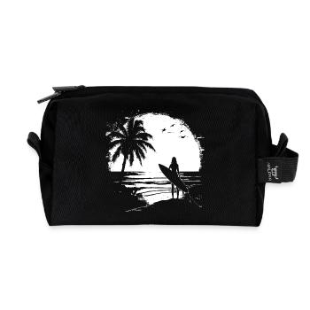 Surfing Girl Sketch - Recycled Toiletry Zip Bag - black - Front