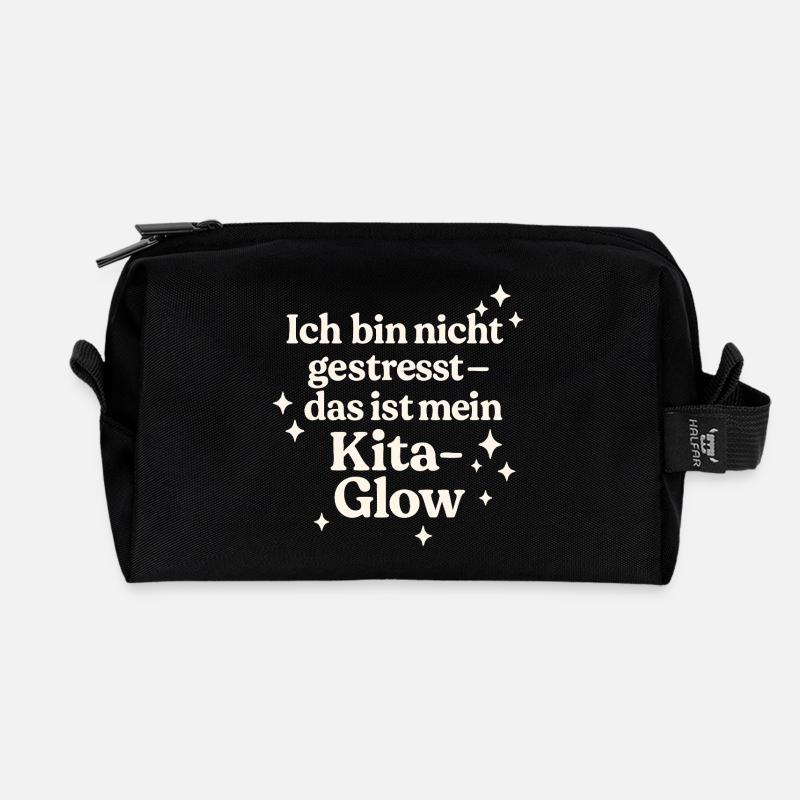 Ich bin nicht gestresst... (hellbeige) - Recycelte Kulturtasche - Schwarz