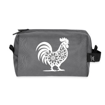 Floral Folk Rooster Design - Recycled Toiletry Zip Bag - anthracite - Front