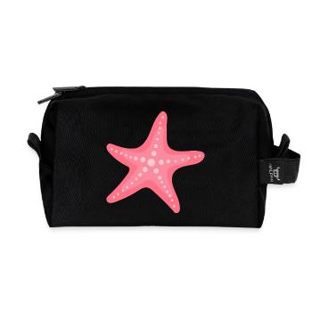 Pastel Pink Starfish – Sleek Marine Pattern - Recycled Toiletry Zip Bag - black - Front