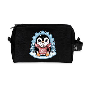 Pingouin, vœux chaleureux d'hiver avec une tasse de cacao - Trousse de toilette en tissu recyclé - noir - Devant