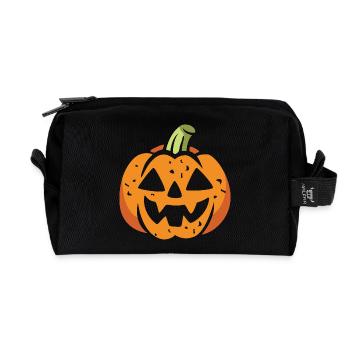 Funny Halloween Pumpkin Face - Recycled Toiletry Zip Bag - black - Front