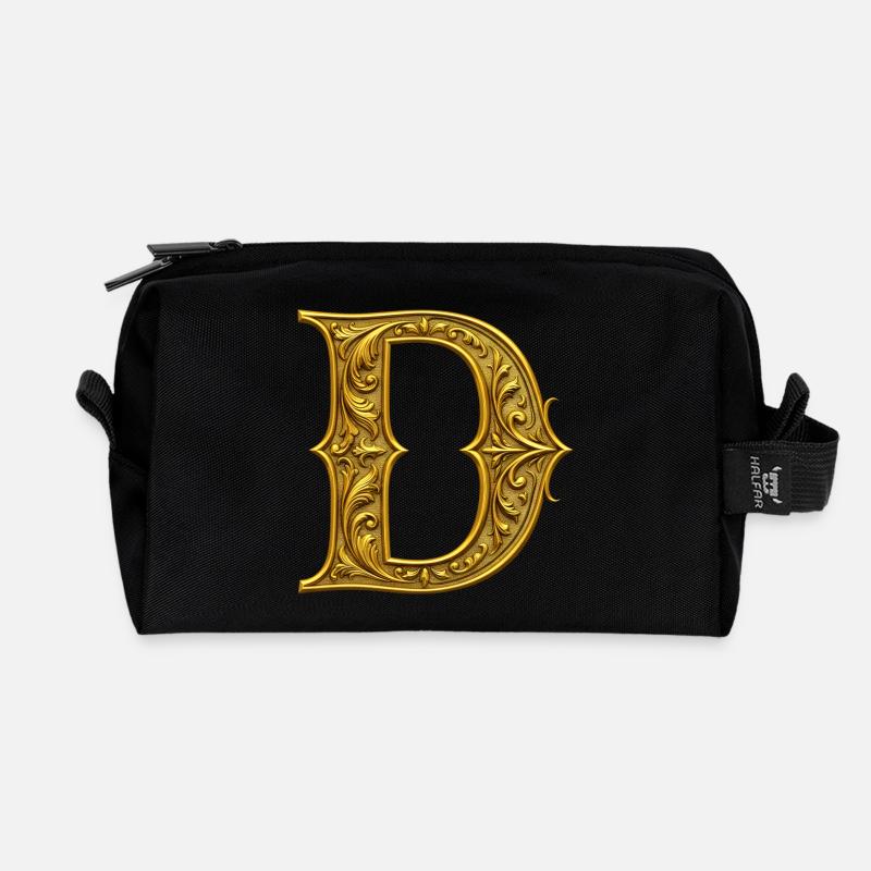 Ornamental gold Initial D - Recycled Toiletry Zip Bag - black