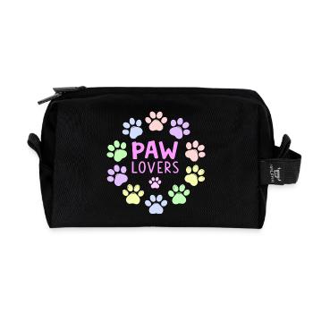 PAW LOVERS Rosa Pastell-Fußabdrücke - Recycelte Kulturtasche - Schwarz - Vorne