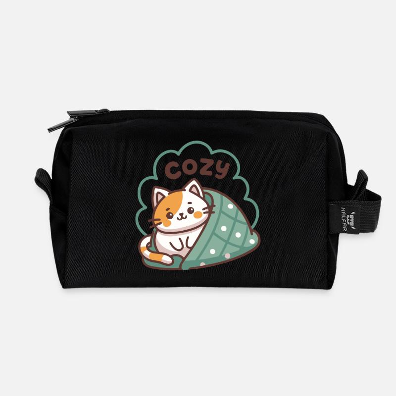 Cat Cozy Under Duvet - Recycled Toiletry Zip Bag - black