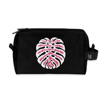 Monstera Leaf Red – Tropical Plant Motif - Recycled Toiletry Zip Bag - black - Front