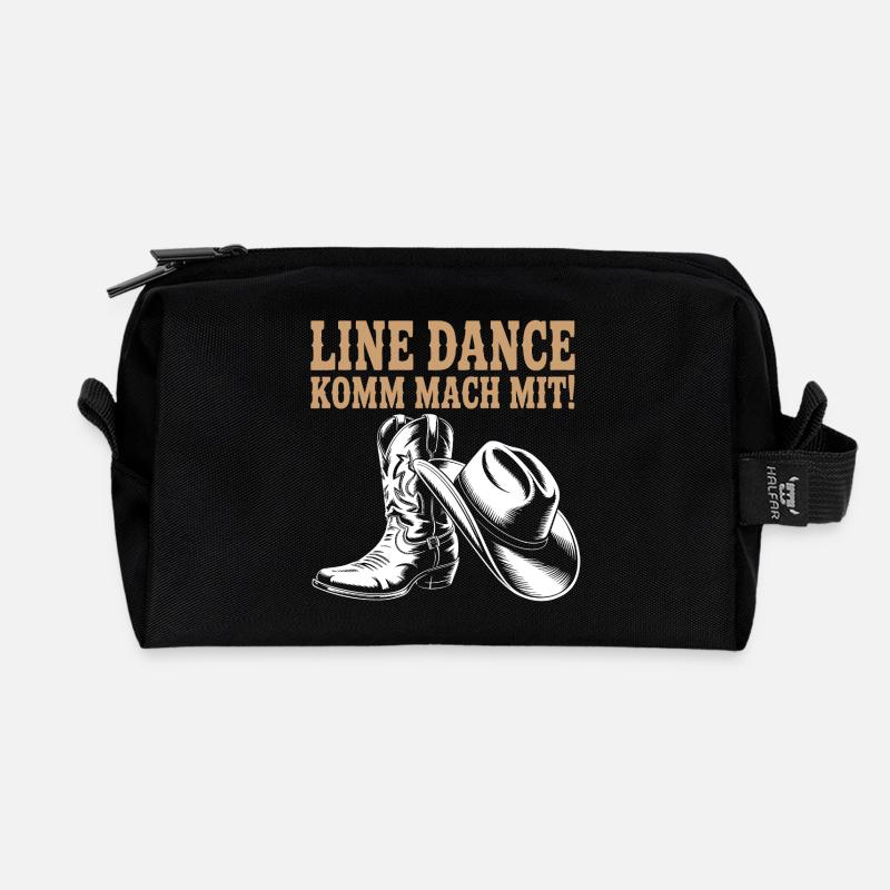 Line Dance Komm mach mit! Cowboyhut Westernstiefel - Recycelte Kulturtasche - Schwarz
