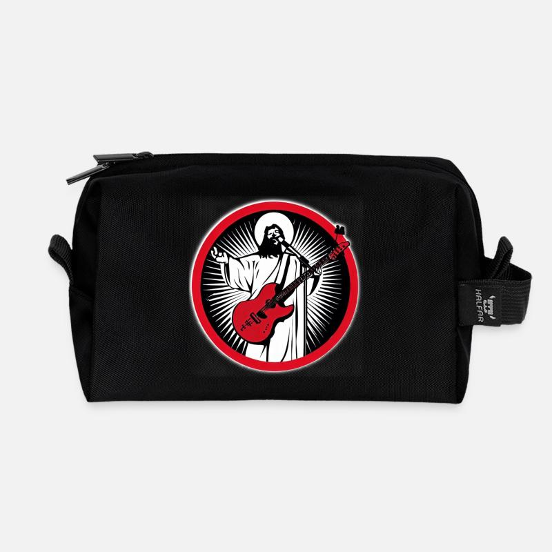 Jesus mit roter Gitarre im Kreis - Recycelte Kulturtasche - Schwarz