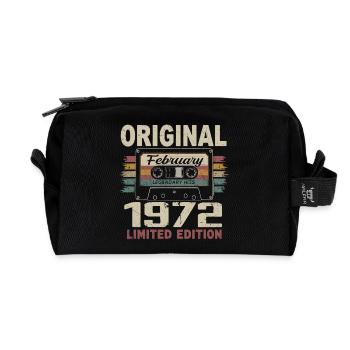 February 1972, February 1972 Birthday Gift - Recycled Toiletry Zip Bag - black - Front