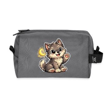 Mondnacht Wolfchen Kuschelpfote - Recycelte Kulturtasche - Anthrazit - Vorne