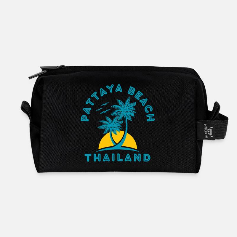 Pattaya Beach Palm Sunset - Recycled Toiletry Zip Bag - black