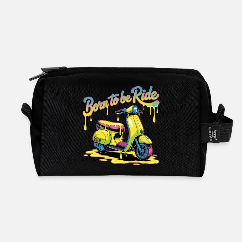 Born To Ride Scooter Neon Splash - Recycled Toiletry Zip Bag - black