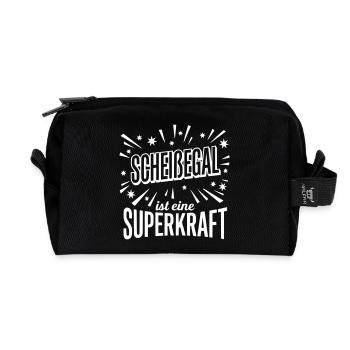 Scheissegal Superkraft - Lustiger Spruch Slogan - Recycelte Kulturtasche - Schwarz - Vorne
