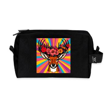 Deer with Flowers - Recycled Toiletry Zip Bag - black - Front