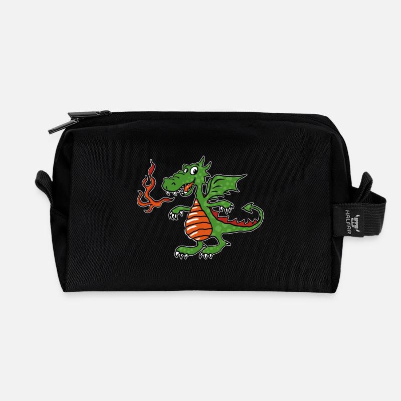 Little Fire Dragon - Recycled Toiletry Zip Bag - black