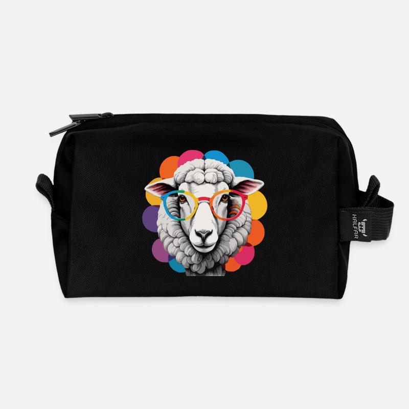 Schaf cool flauschig mit Brille bunter Hintergrund - Recycelte Kulturtasche - Schwarz
