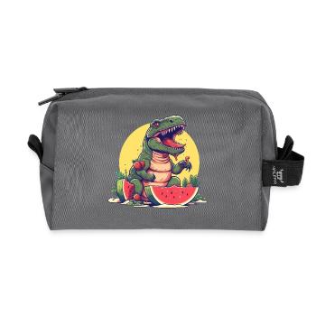 Dino T-Rex with melon and strawberry - Sunset Design - Recycled Toiletry Zip Bag - anthracite - Front