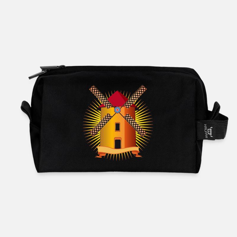 moulin à vent doré avec un fond brillant - Trousse de toilette en tissu recyclé - noir