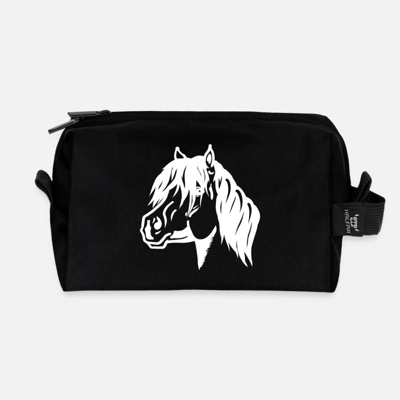 Pony Portrait weiß - Recycelte Kulturtasche - Schwarz