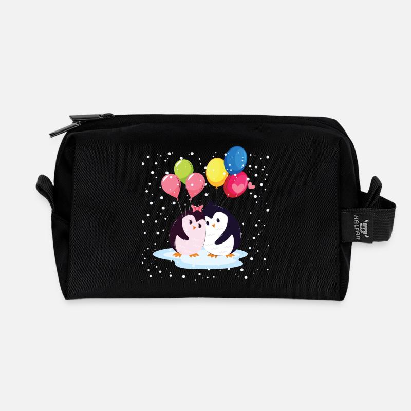 Pinguine mit Luftballons - Recycelte Kulturtasche - Schwarz