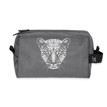 Leopard / Kopf / Grafik / Weiß - Recycelte Kulturtasche - Anthrazit - Vorne