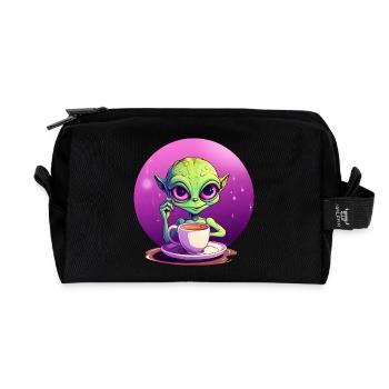 Midnight Coffee: The Green Alien Drinker - Recycled Toiletry Zip Bag - black - Front