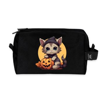 Mignon chat d’Halloween avec casquette en automne - Trousse de toilette en tissu recyclé - noir - Devant