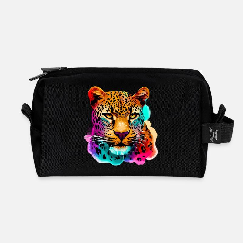 Leopard - Recycelte Kulturtasche - Schwarz