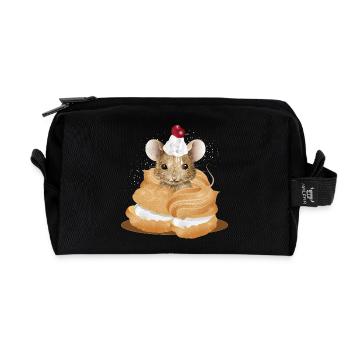 Mouse with icing in the middle of cream puffs - Recycled Toiletry Zip Bag - black - Front