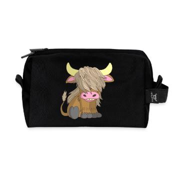 Long-haired cow - Recycled Toiletry Zip Bag - black - Front