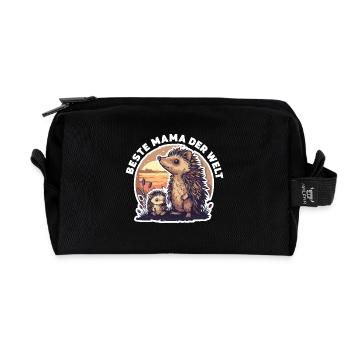 Mama Mutter Beste Mama der Welt Igel Spruch - Recycelte Kulturtasche - Schwarz - Vorne