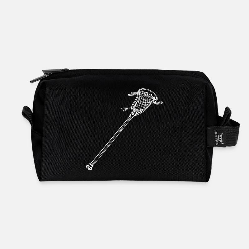 Lacrosseschläger Zeichnung - Recycelte Kulturtasche - Schwarz