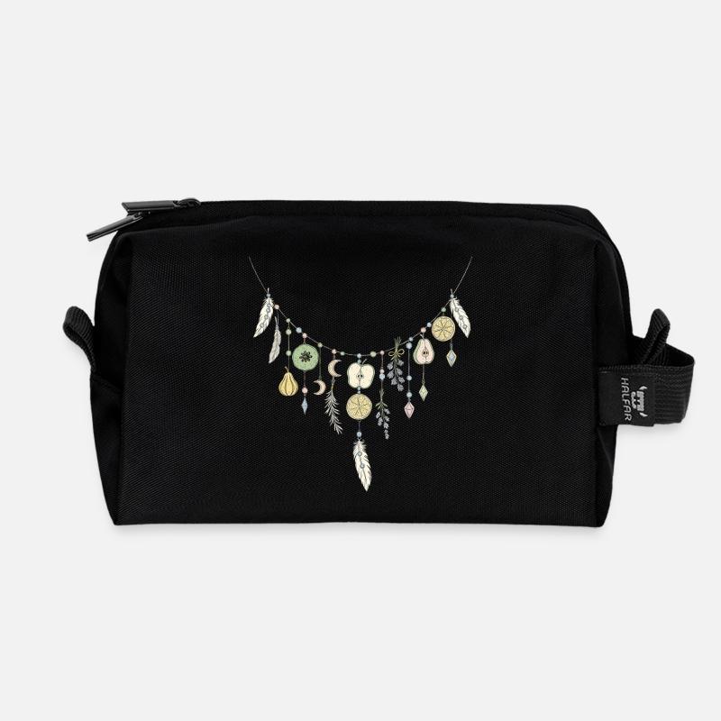 Delicate Fruit and Feather Necklace - Recycled Toiletry Zip Bag - black
