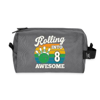 Bowling in fantastisches Design zum 8. Geburtstag - Recycelte Kulturtasche - Anthrazit - Vorne