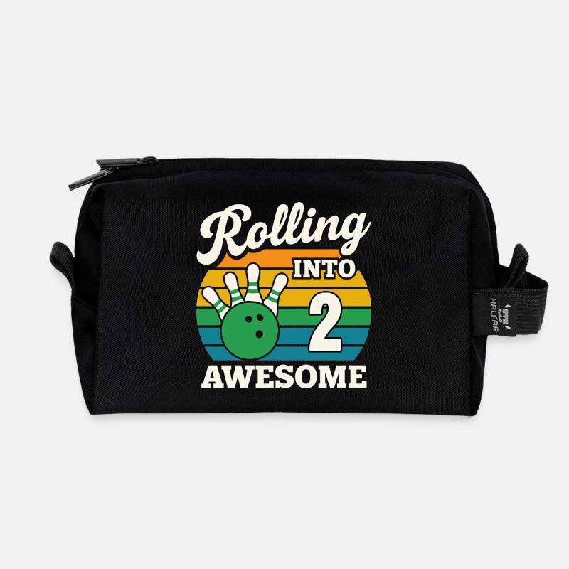 Rolling Into 2 with Bowling Ball - Recycled Toiletry Zip Bag - black