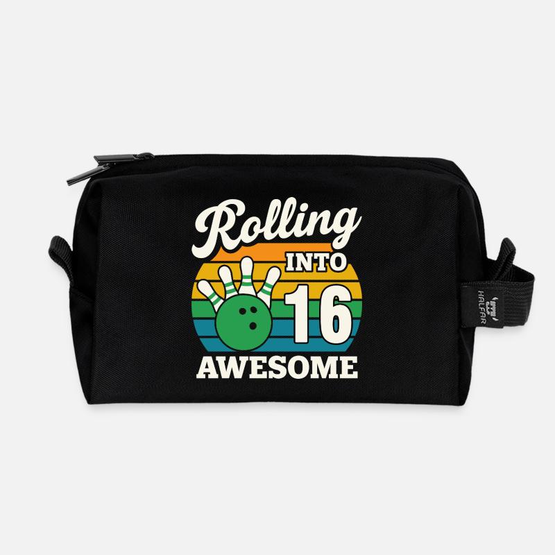 Rolling into 16 Birthday Celebration - Recycled Toiletry Zip Bag - black