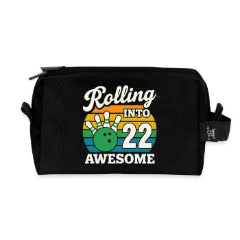 Bowling 22 Birthday Celebration Graphic - Recycled Toiletry Zip Bag - black - Front