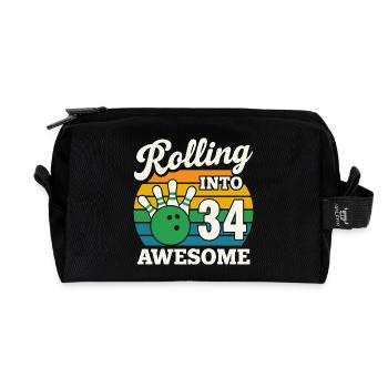 Bowling 34th Birthday Celebration Graphic - Recycled Toiletry Zip Bag - black - Front