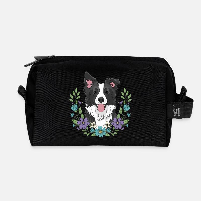 Border Collie Blumenfeier - Recycelte Kulturtasche - Schwarz