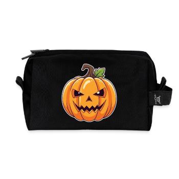 Tête de citrouille effrayante Halloween - Trousse de toilette en tissu recyclé - noir - Devant
