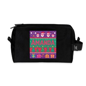 Festive Name Amanda Ugly Chrismas Style, Xmas  - Recycled Toiletry Zip Bag - black - Front