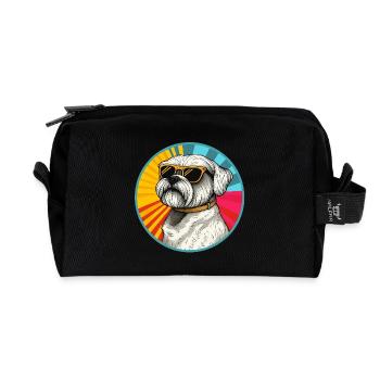 Sunburst Pup mit Retro-Sonnenbrille - Recycelte Kulturtasche - Schwarz - Vorne