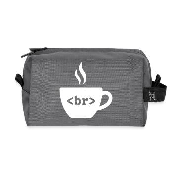 Pause café – Conception drôle de balise HTML - Trousse de toilette en tissu recyclé - anthracite - Devant