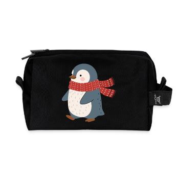 Penguin with red winter scarf - Recycled Toiletry Zip Bag - black - Front