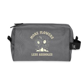More Flowers Less Assholes – Retro Blumen Spruch - Recycelte Kulturtasche - Anthrazit - Vorne